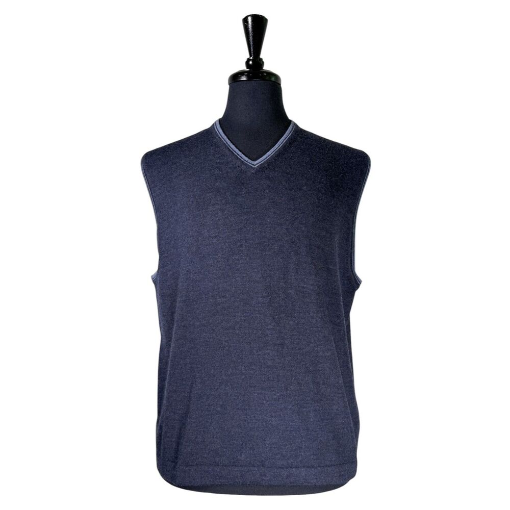 Brooks Brothers Merino Wool Sweater Vest Mens Large Navy V Neck Italian Knit